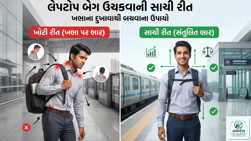 ઓફિસ બેગ/લેપટોપ બેગ ઉચકવાની સાચી રીત (ખભાના દુખાવાથી બચવા).