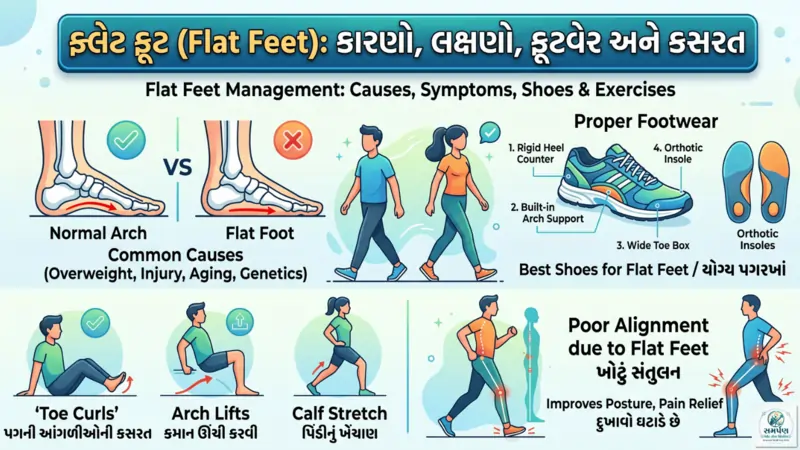 ફ્લેટ ફૂટ (Flat feet) ની સમસ્યા અને તેના માટે યોગ્ય ફૂટવેર અને કસરત.