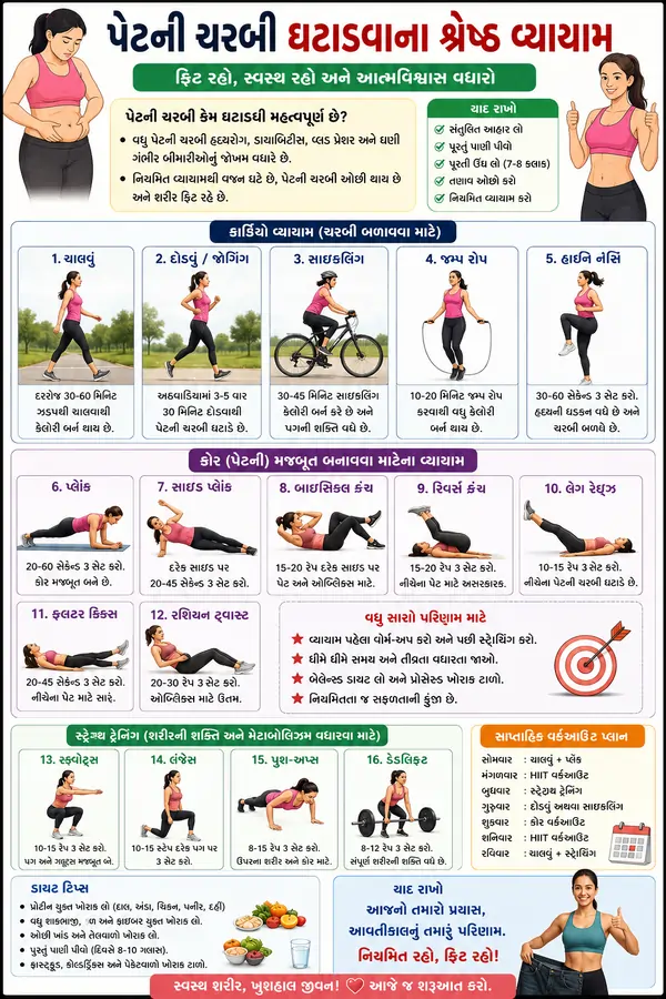 પેટની ચરબી ઘટાડવા માટેની કસરતો