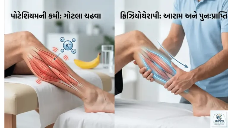 . મસલ ક્રેમ્પ (ગોટલા ચઢવા) માટે પોટેશિયમની કમી અને ફિઝિયોથેરાપી.
