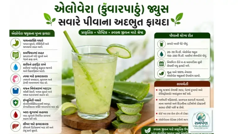 એલોવેરા (કુંવારપાઠું જ્યુસ સવારે પીવાના અદભુત ફાયદા.