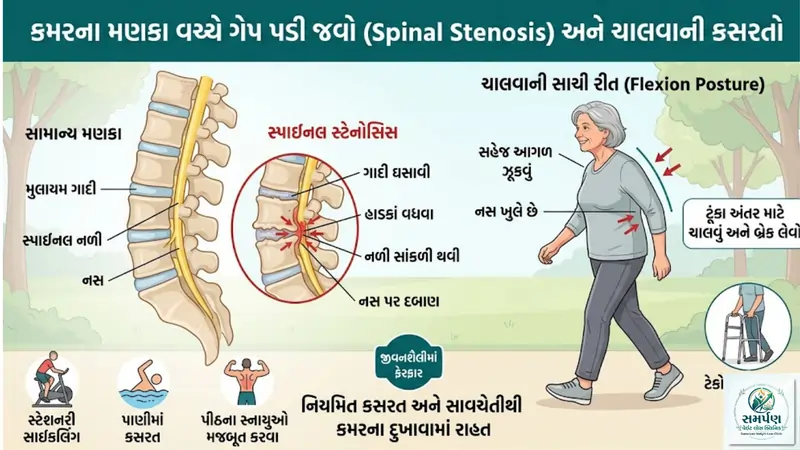 કમરના મણકા વચ્ચે ગેપ પડી જવો (Spinal Stenosis) અને ચાલવાની કસરતો.