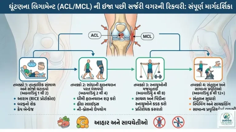 ઘૂંટણના લિગામેન્ટ (ACL/MCL) ઇજા પછી સર્જરી વગરની રિકવરી.