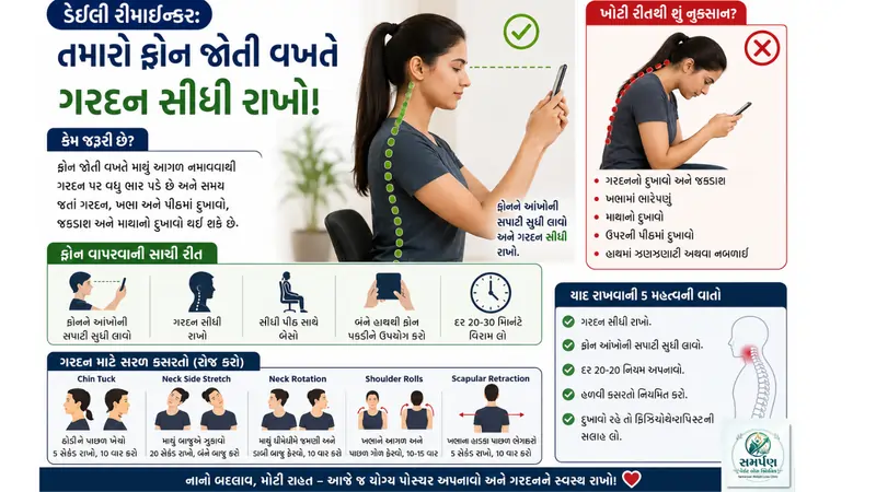 ડેઈલી રીમાઇન્ડર: તમારો ફોન જોતી વખતે ગરદન સીધી રાખો! (Quick Tip).