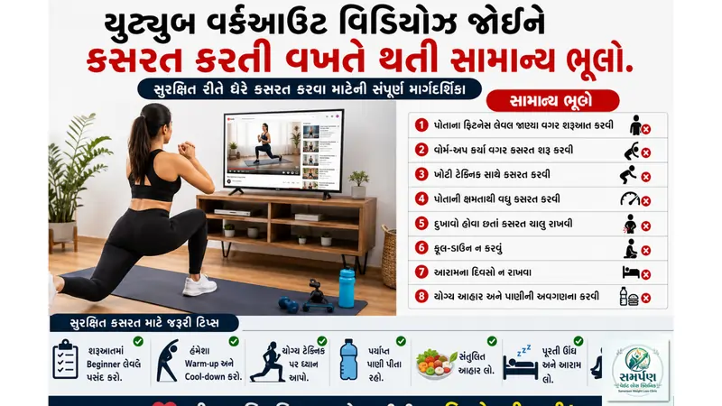 યુટ્યુબ વર્કઆઉટ વિડિયોઝ જોઈને કસરત કરતી વખતે થતી સામાન્ય ભૂલો.