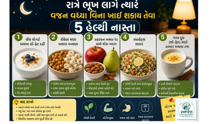 રાત્રે ભૂખ લાગે ત્યારે વજન વધ્યા વિના ખાઈ શકાય તેવા ૫ નાસ્તા.