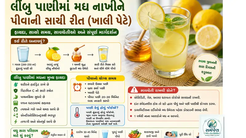 લીંબુ પાણીમાં મધ નાખીને પીવાની સાચી રીત (ખાલી પેટે).
