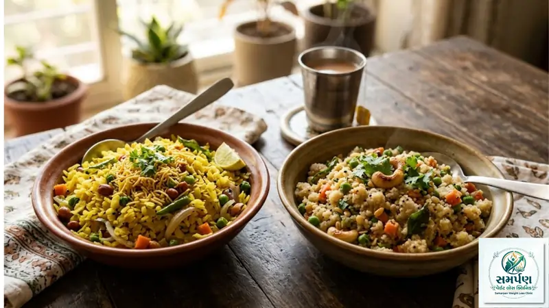 વજન ઘટાડવા માટે સવારના નાસ્તામાં પૌંઆ (Poha) અને ઉપમા બનાવવાની રીત.