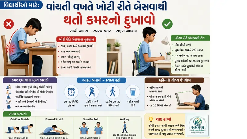વિદ્યાર્થીઓ માટે: વાંચતી વખતે ખોટી રીતે બેસવાથી થતો કમરનો દુખાવો.
