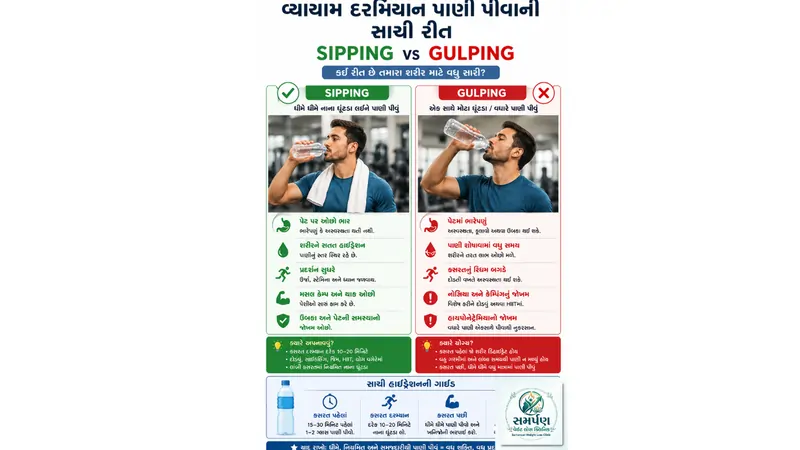 વ્યાયામ દરમિયાન પાણી પીવાની સાચી રીત (Sipping vs Gulping).