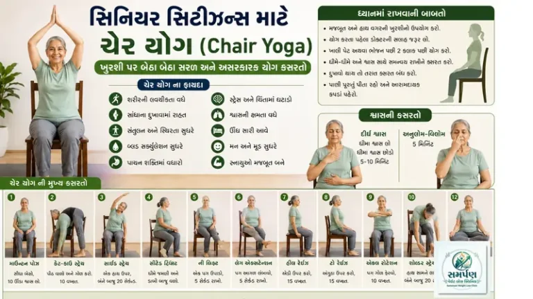 સિનિયર સિટીઝન્સ માટે ખુરશી પર બેઠા બેઠા (Chair Yoga) કરવાની કસરત.