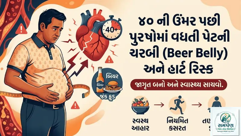 ૪૦ ની ઉંમર પછી પુરુષોમાં વધતી પેટની ચરબી (Beer Belly) અને હાર્ટ રિસ્ક.