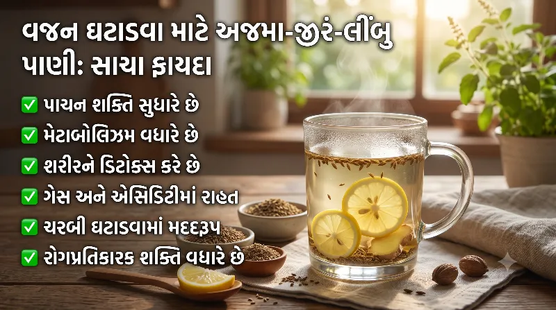 વજન ઉતારવા માટે મોર્નિંગ ડ્રિંક્સ જીરું અજમો અને લીંબુ પાણીના સાચા ફાયદા