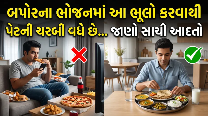 બપોરના ભોજનમાં આ ભૂલો કરવાથી પેટની ચરબી વધે છે જાણો સાચી આદતો